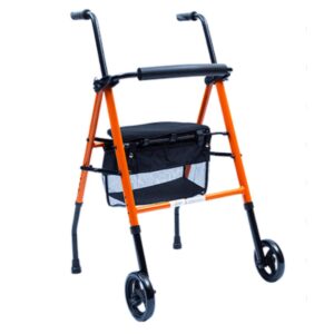 Andador tijera con ruedas y asiento naranja